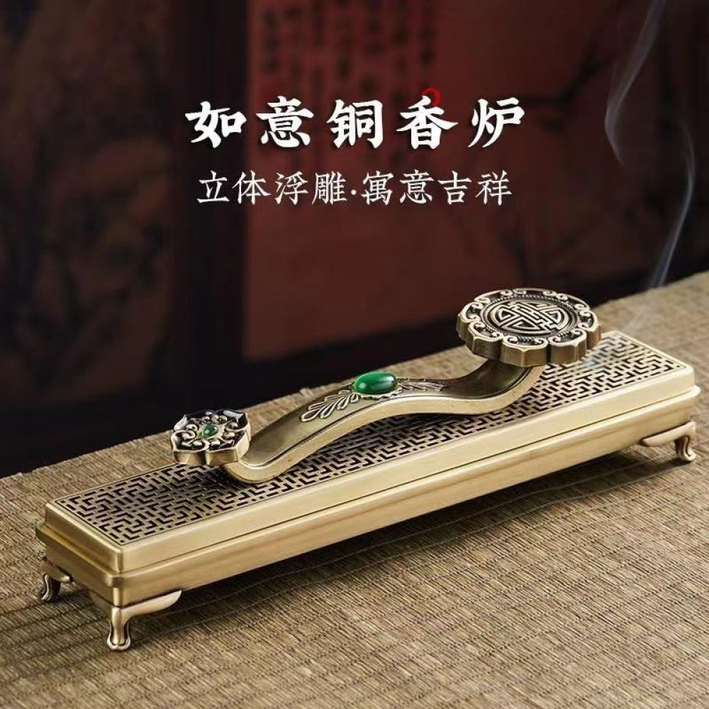 Chengyuange Ruyi copper incense holder lying incense burner household incense burner agarwood sandalwood box office copper incense burner tea table ornaments image 0