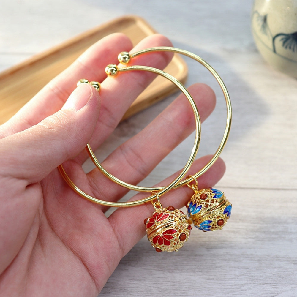 Ancient style palace bell luminous bracelet flower cloisonne bracelet wristband sachet ball girl all match Hanfu accessories image 3