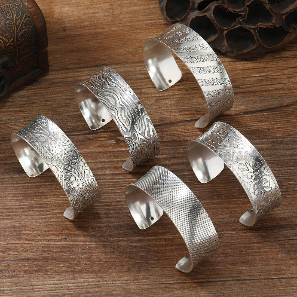 Ethnic style retro silver personalized open mouth bracelet fashionable niche wide version European and American jewelry simple exotic bracelet image 0
