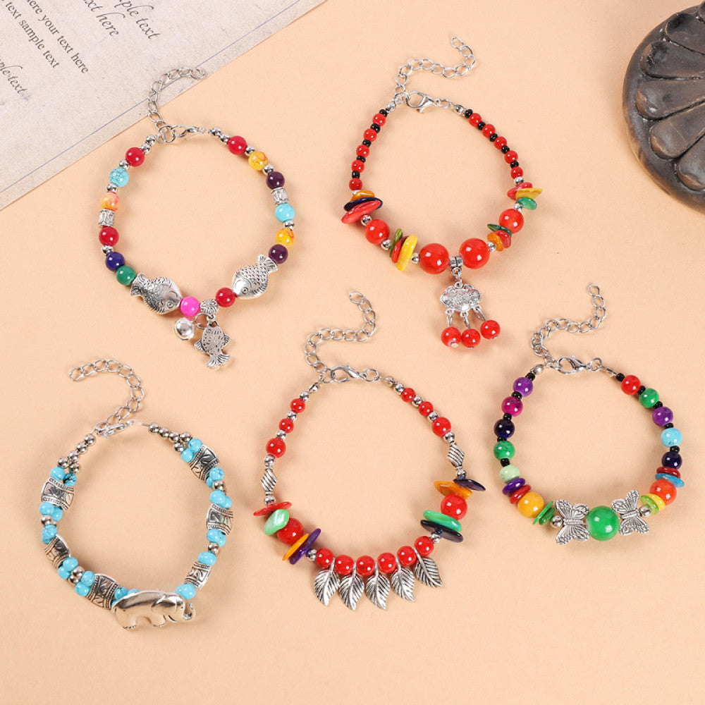 Ethnic style colored bead braided bracelet new Chinese retro all match bell bracelet Yunnan travel photo Tibetan accessories image 0