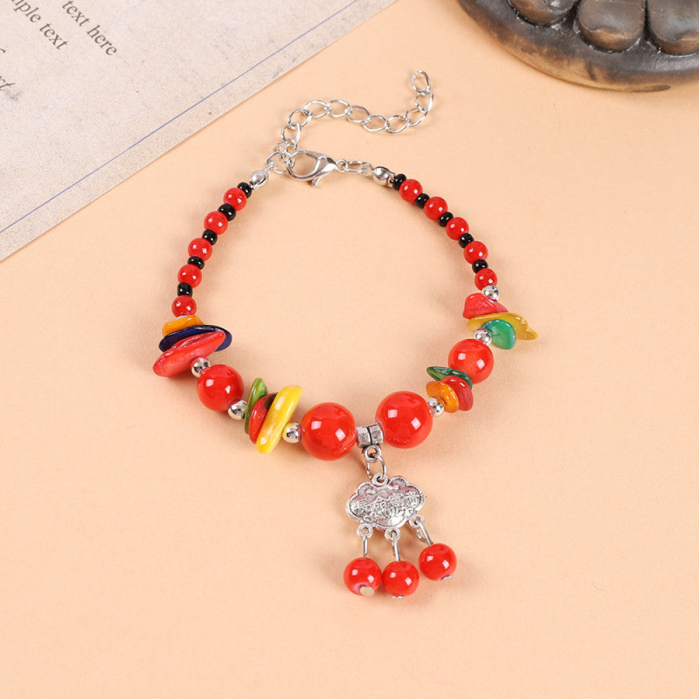 Ethnic style colored bead braided bracelet new Chinese retro all match bell bracelet Yunnan travel photo Tibetan accessories image 18