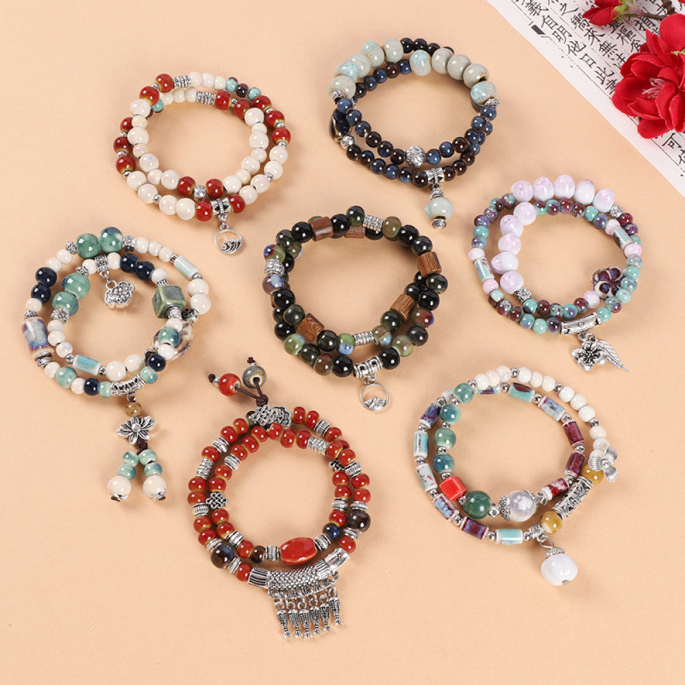 National Style Literature and Art Handmade Ceramic Double layer Bracelet National Style Small crowd Design Sense Retro Chinese China Chic Overlay Wearing Handstring image 1