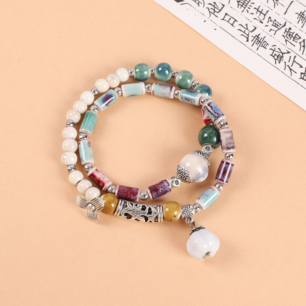National Style Literature and Art Handmade Ceramic Double layer Bracelet National Style Small crowd Design Sense Retro Chinese China Chic Overlay Wearing Handstring image 3