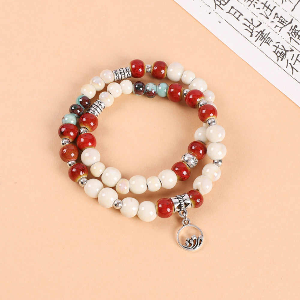National Style Literature and Art Handmade Ceramic Double layer Bracelet National Style Small crowd Design Sense Retro Chinese China Chic Overlay Wearing Handstring image 4
