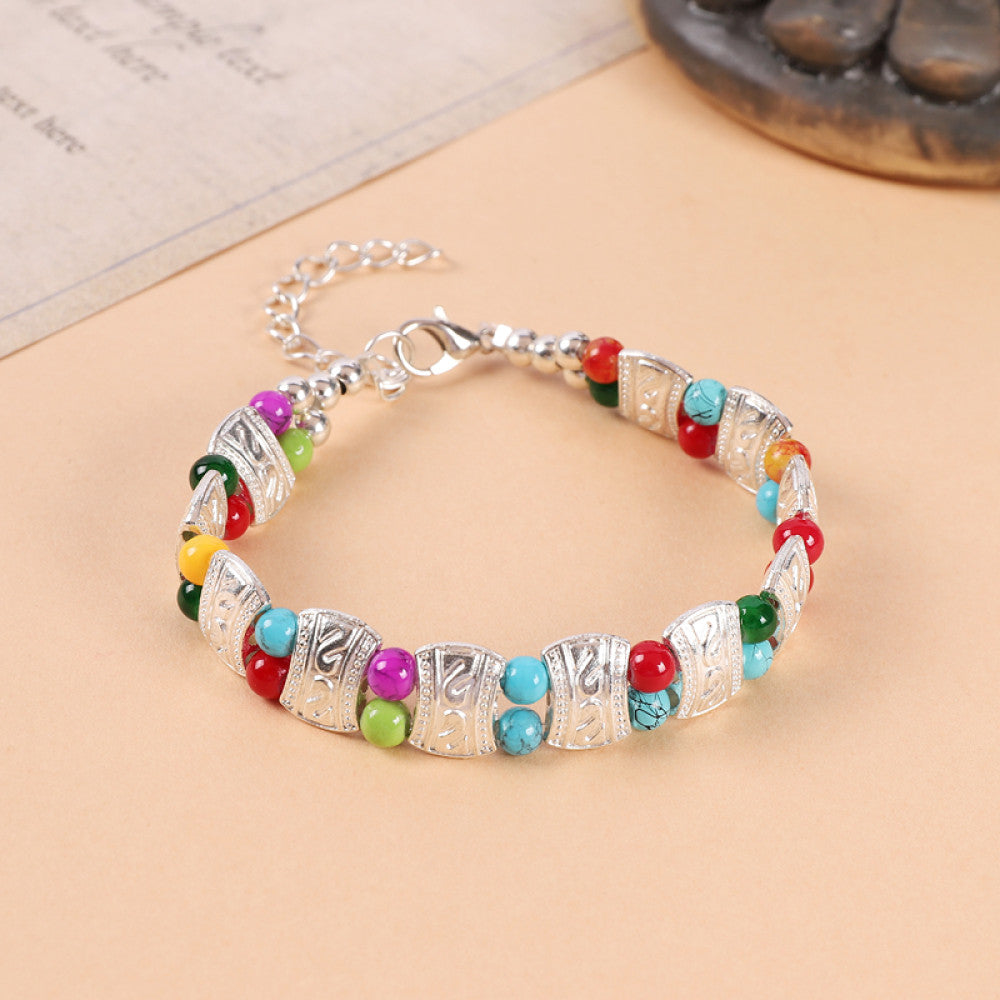 Ethnic style colored bead braided bracelet new Chinese retro all match bell bracelet Yunnan travel photo Tibetan accessories image 30