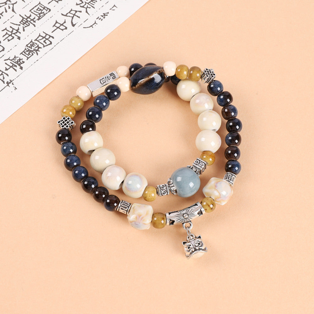 National Style Literature and Art Handmade Ceramic Double layer Bracelet National Style Small crowd Design Sense Retro Chinese China Chic Overlay Wearing Handstring image 10