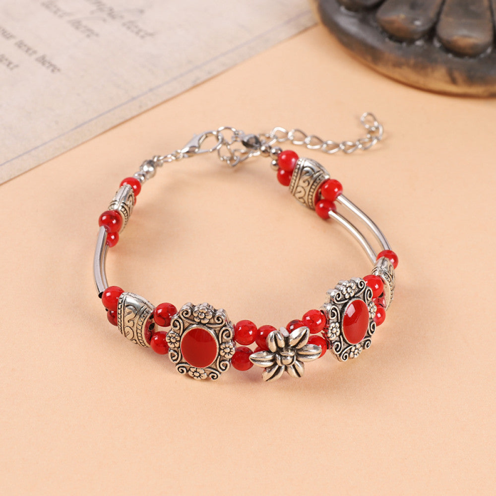 Ethnic style colored bead braided bracelet new Chinese retro all match bell bracelet Yunnan travel photo Tibetan accessories image 34
