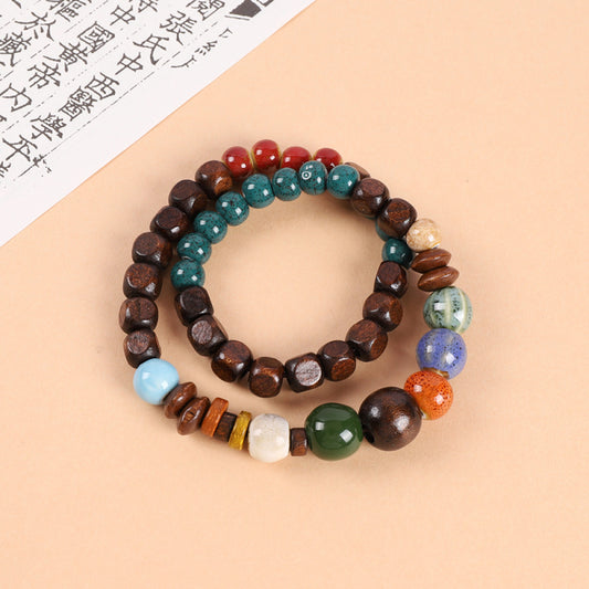 Handmade ceramic double-layer bracelet