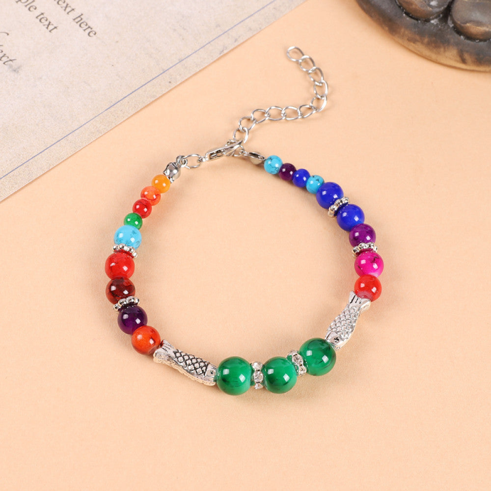 Ethnic style colored bead braided bracelet new Chinese retro all match bell bracelet Yunnan travel photo Tibetan accessories image 41