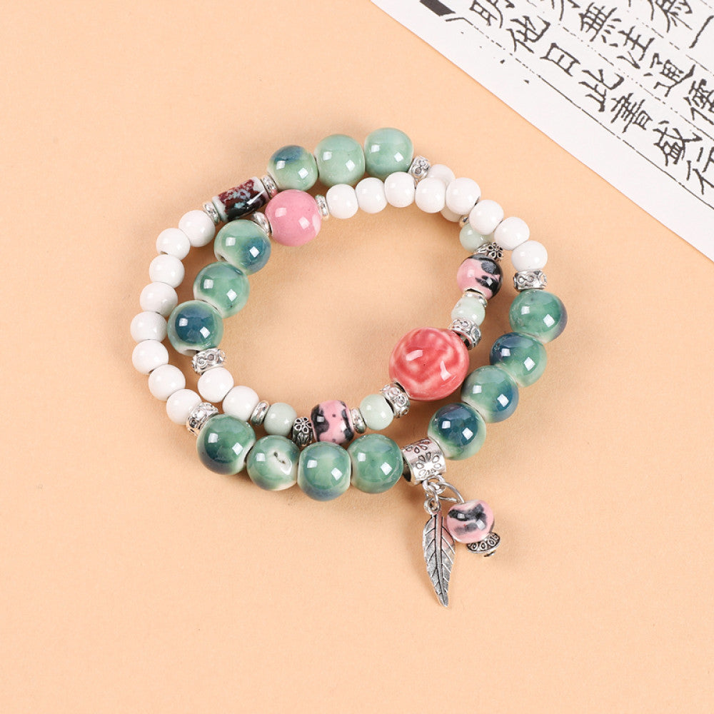 Handmade ceramic double-layer bracelet