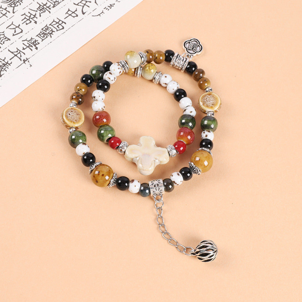 Handmade ceramic double-layer bracelet