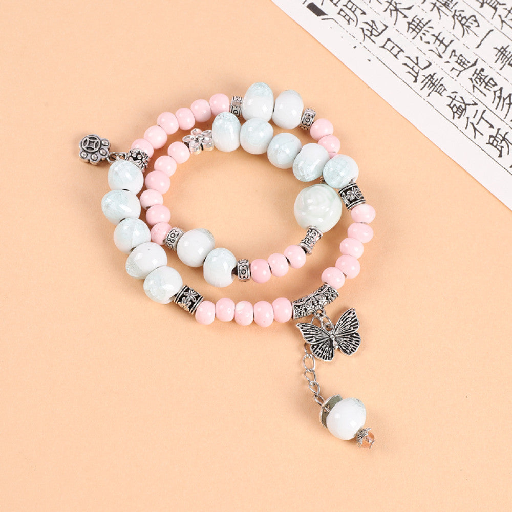 Handmade ceramic double-layer bracelet