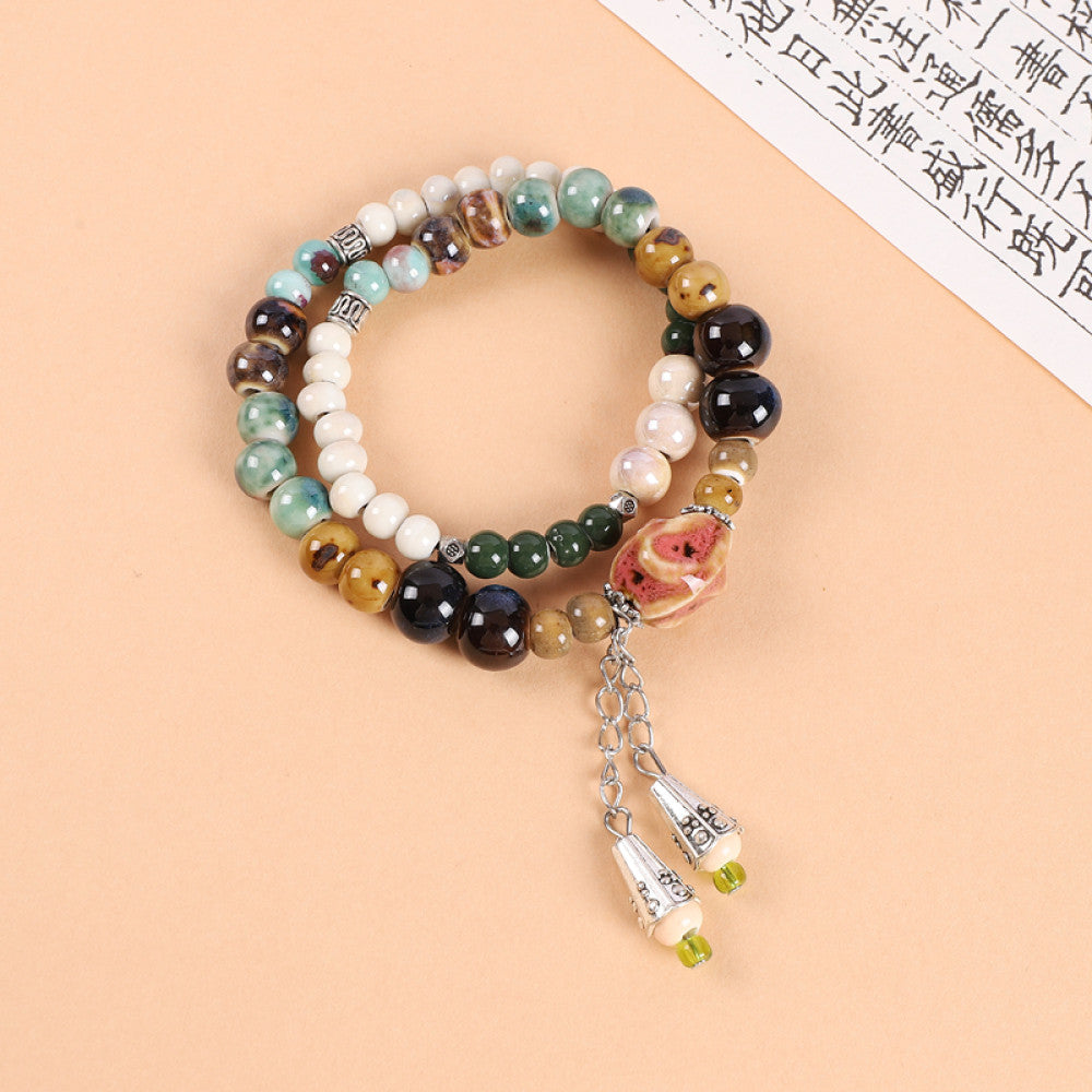 Handmade ceramic double-layer bracelet