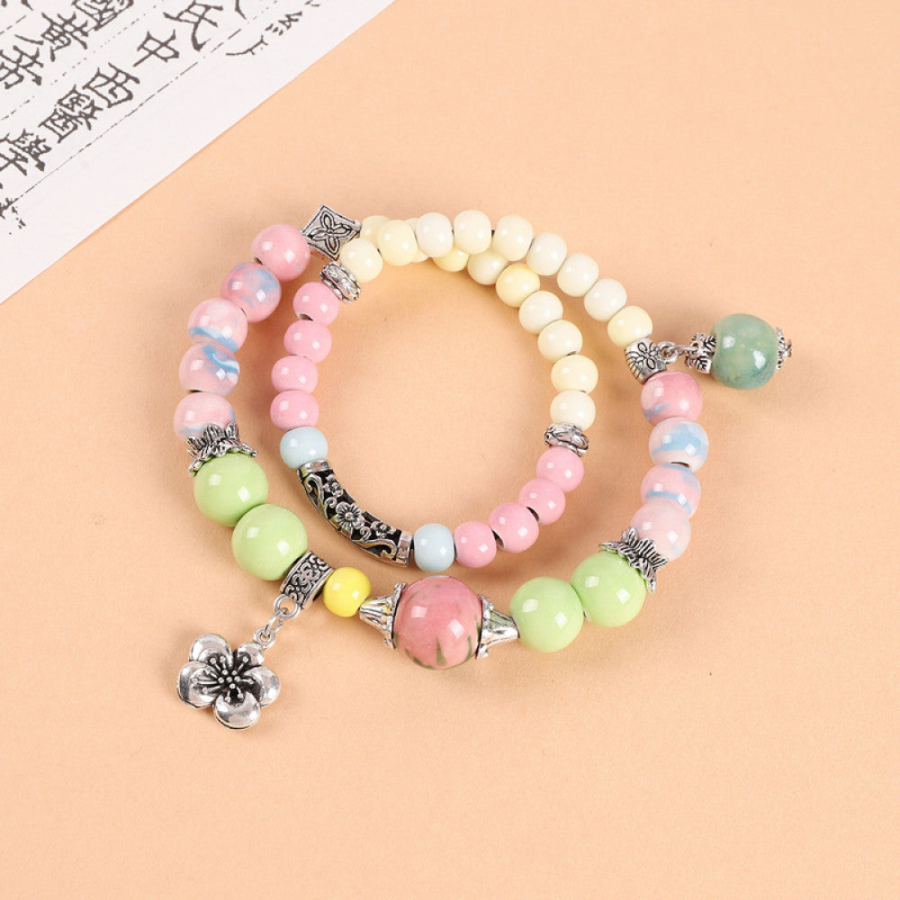 Handmade ceramic double-layer bracelet
