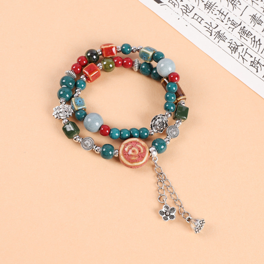 National Style Literature and Art Handmade Ceramic Double layer Bracelet National Style Small crowd Design Sense Retro Chinese China Chic Overlay Wearing Handstring image 47