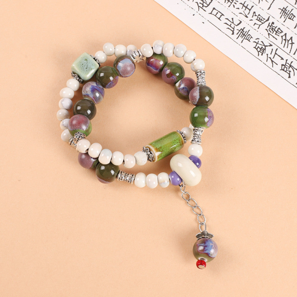 Handmade ceramic double-layer bracelet