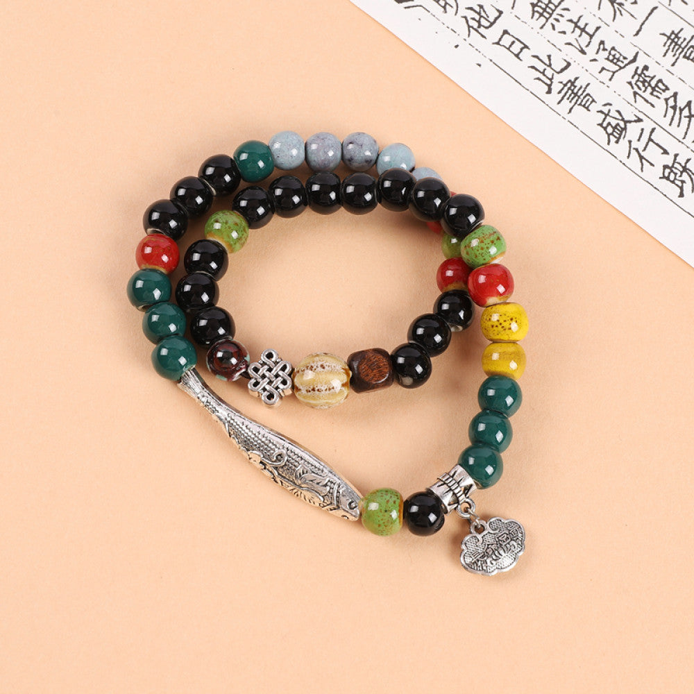 Handmade ceramic double-layer bracelet