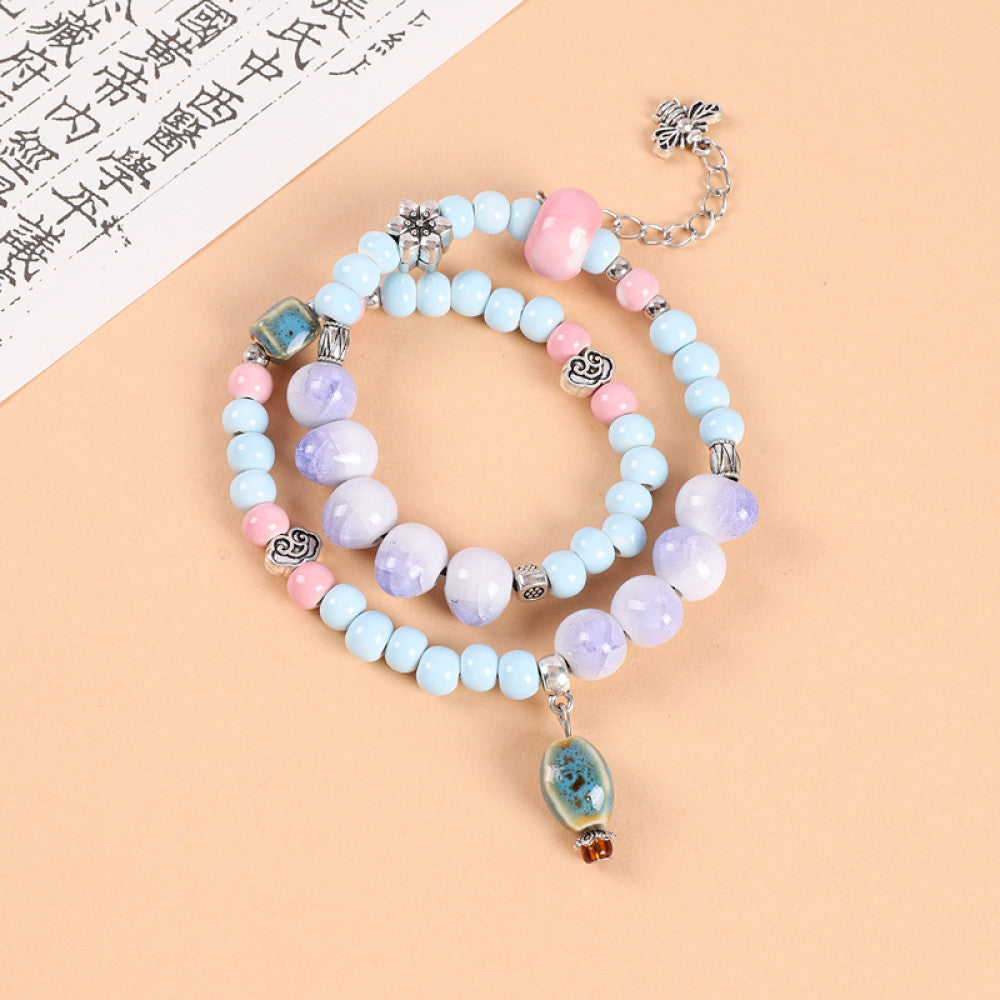 Handmade ceramic double-layer bracelet