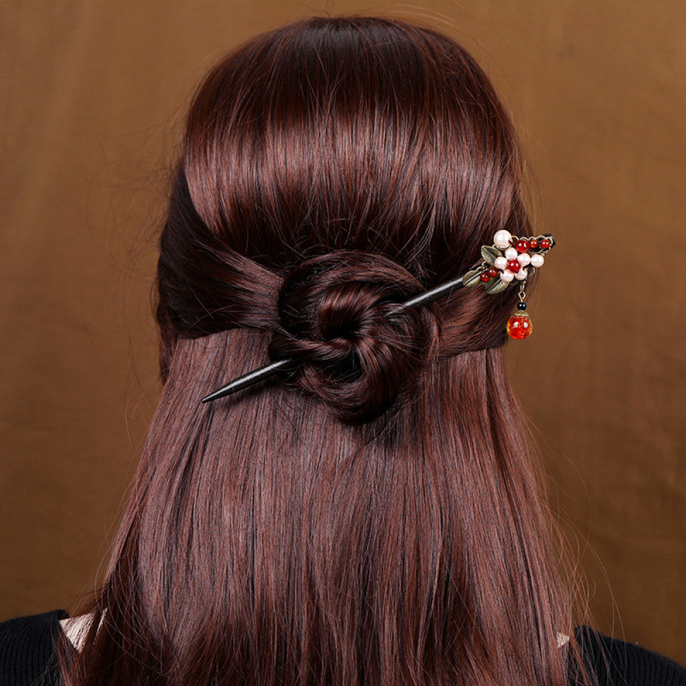 Ancient style hairpin simple Hanfu headwear meatball head coiled hair wooden hairpin tassel step rocking hairpin versatile hair accessory for women image 2