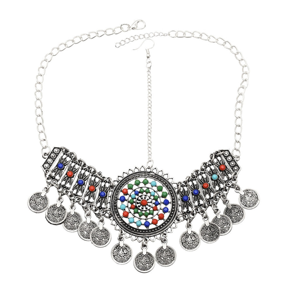 Retro Miao ethnic style Su forehead decoration ancient costume forehead chain Hanfu exotic fashion decoration Tibetan silver earrings bracelet for women image 5