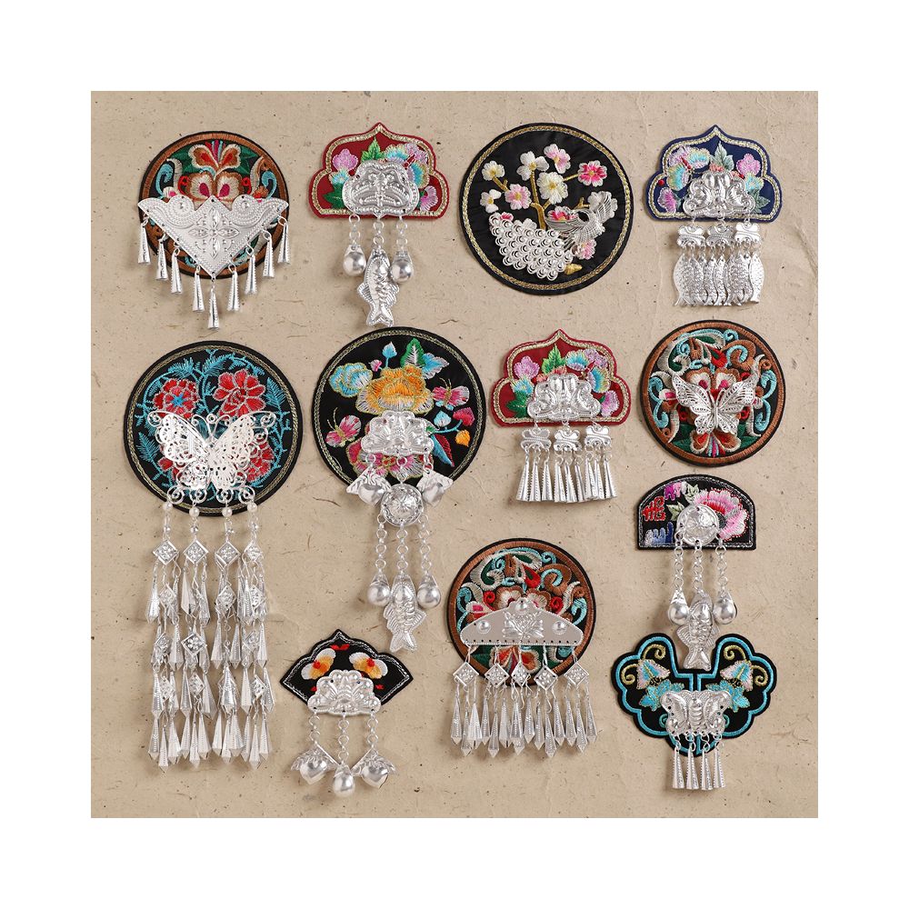 Handmade Miao embroidery Guizhou specialty magnetic refrigerator sticker Miao ethnic style embroidery Miao silver tassel cultural and creative commemorative gift image 0
