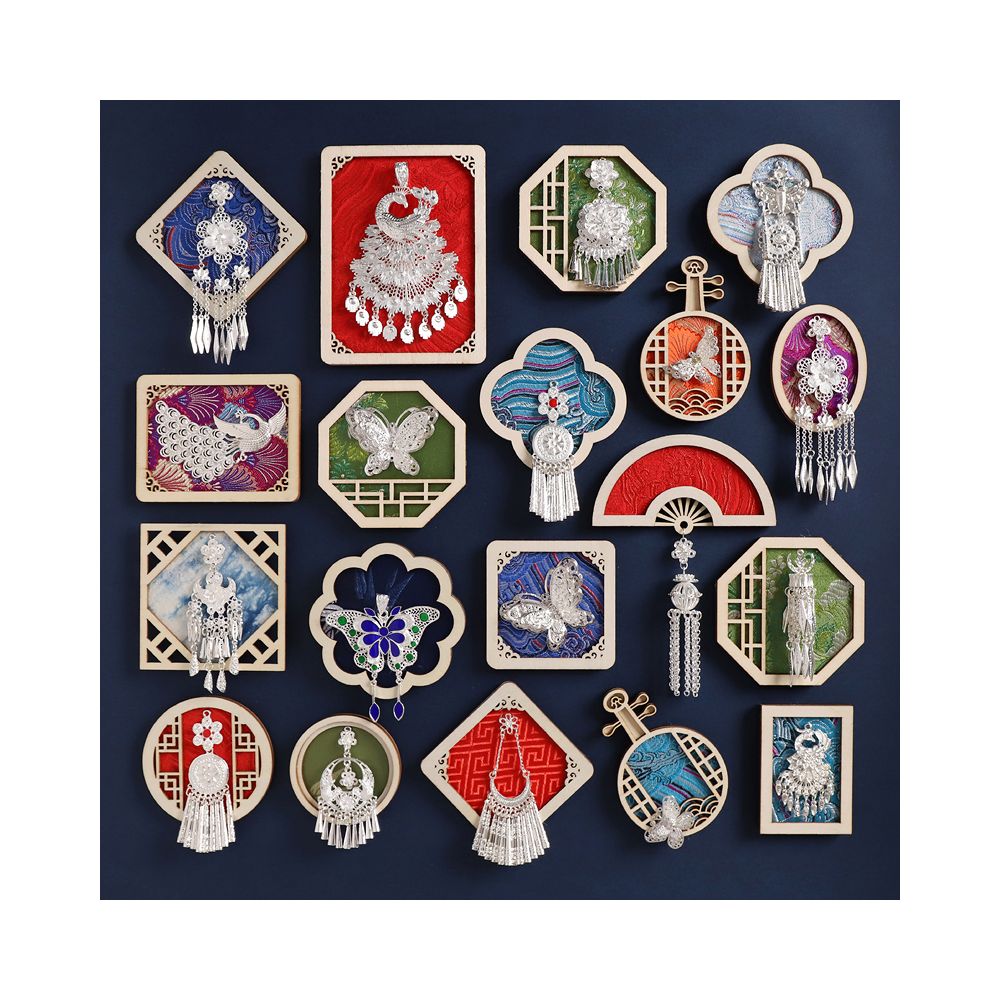 Chinese style Song Jin Miao Silver Peacock Refrigerator Sticker Handmade Dai Embroidery Yunnan Guizhou Miao Ethnic Characteristic Tourism Cultural and Creative Gift image 0