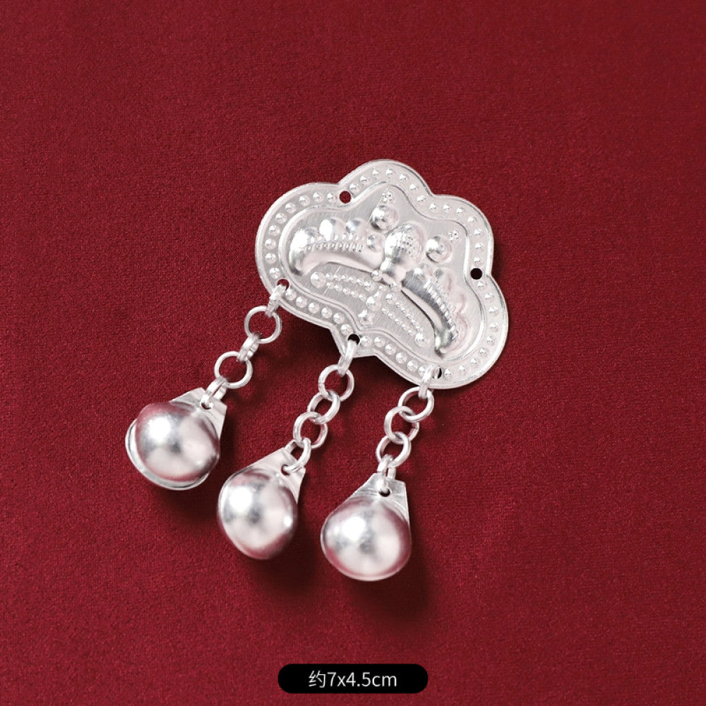 Boho vintage ethnic silver tone decorative brooch/ornament featuring butterfly lotus details, plus fish shaped and pearl tassel pendants, ideal for bohemian retro or traditional fashion styling in the US 03