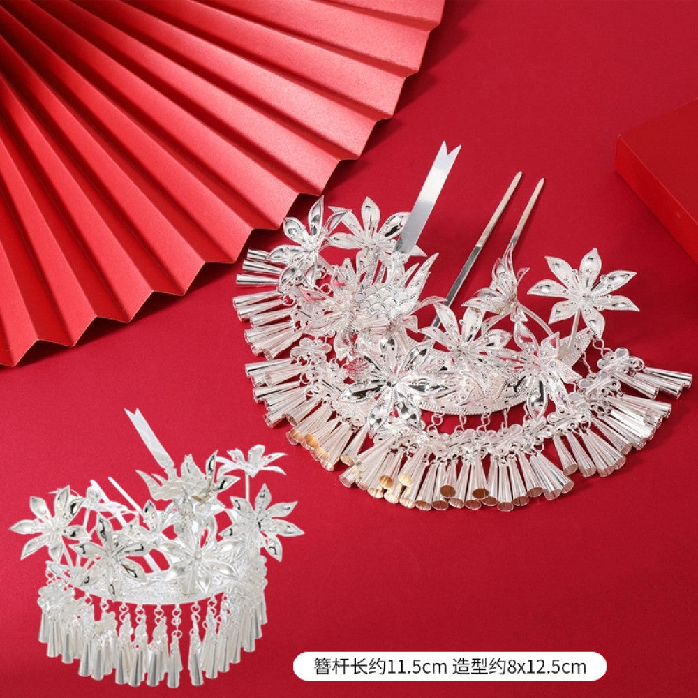 Boho vintage ethnic silver-tone hair stick featuring intricate openwork details and layered tassel fringe 03
