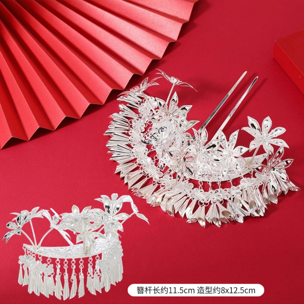 Boho vintage ethnic silver-tone hair stick featuring intricate openwork details and layered tassel fringe 05