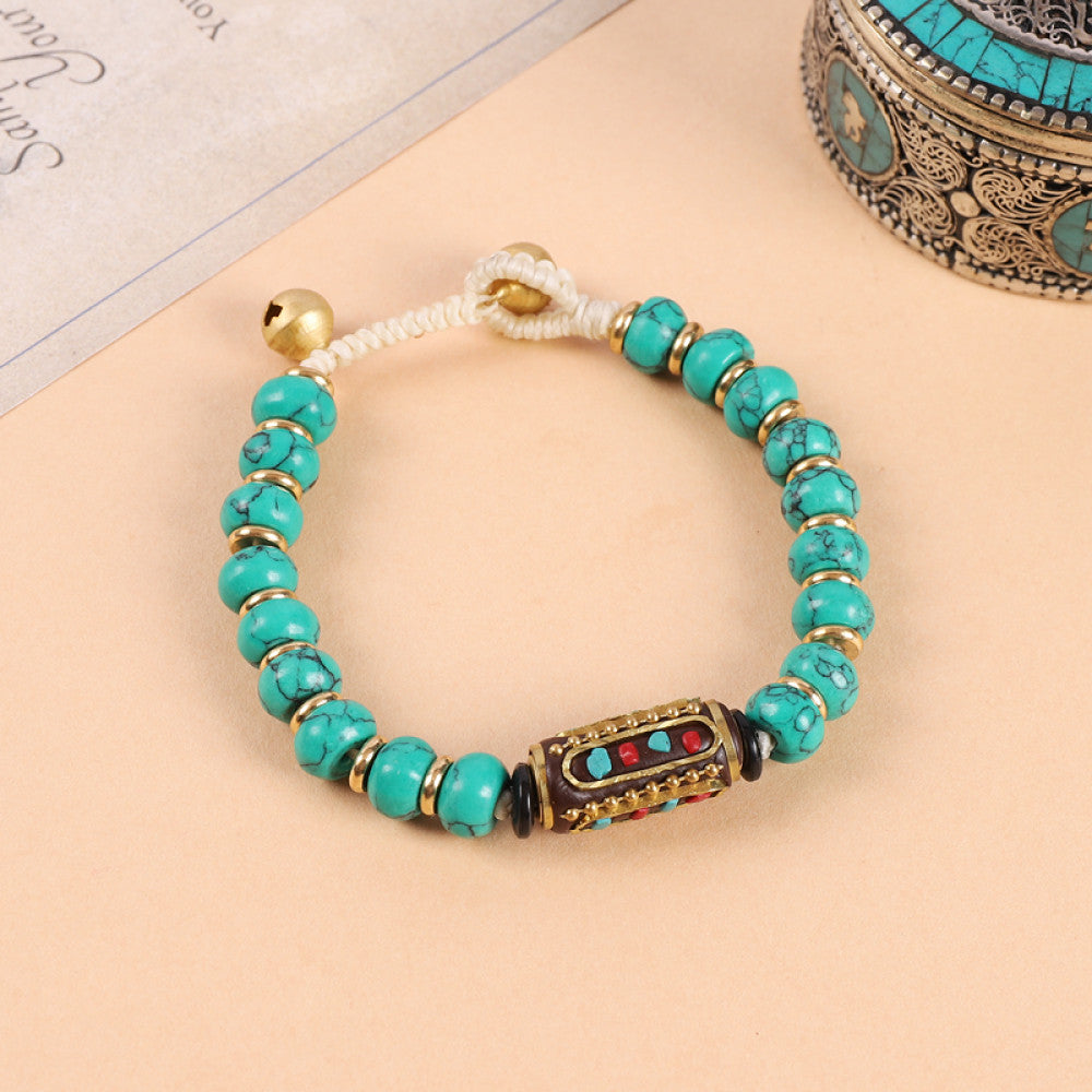 Mixed red, green and turquoise beads, playful and colorful