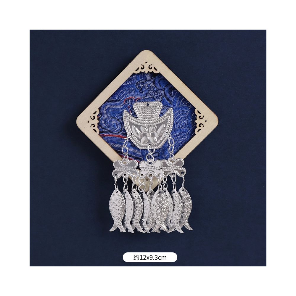 Navy badge-style magnet with silver metal fringes