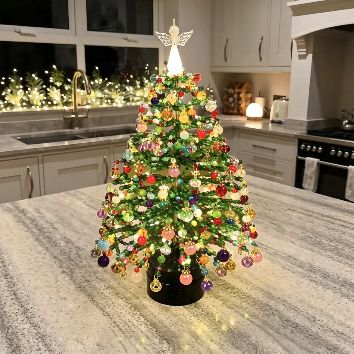DIY Handmade Beaded Christmas Tree – Creative Homemade Tabletop Ornament & Festive Decor with Waterfall Lights
