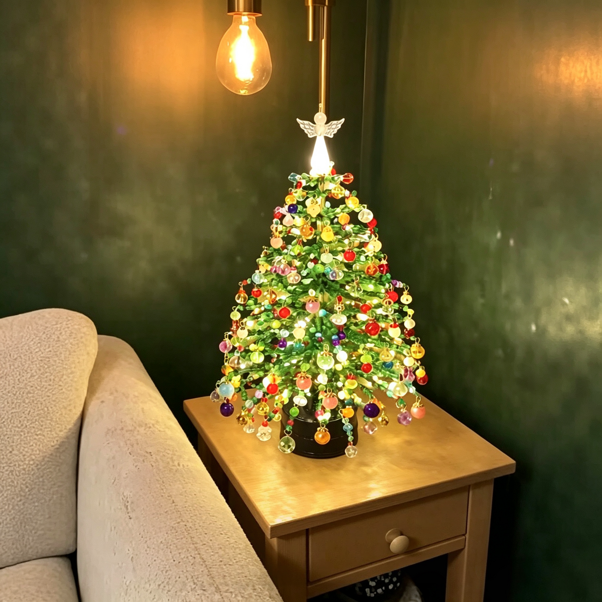 DIY Handmade Beaded Christmas Tree – Creative Homemade Tabletop Ornament & Festive Decor with Waterfall Lights
