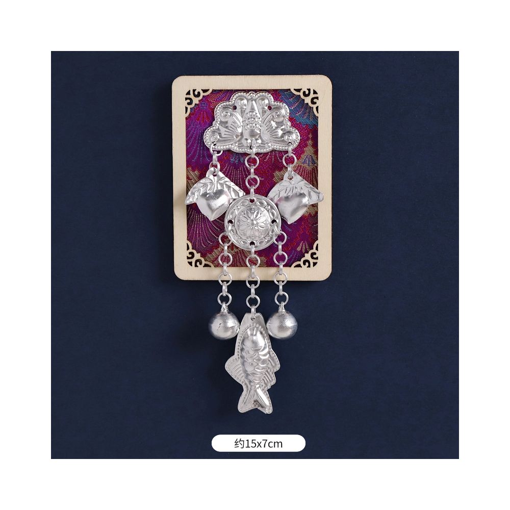 Purple floral magnet with silver metal dangles.
