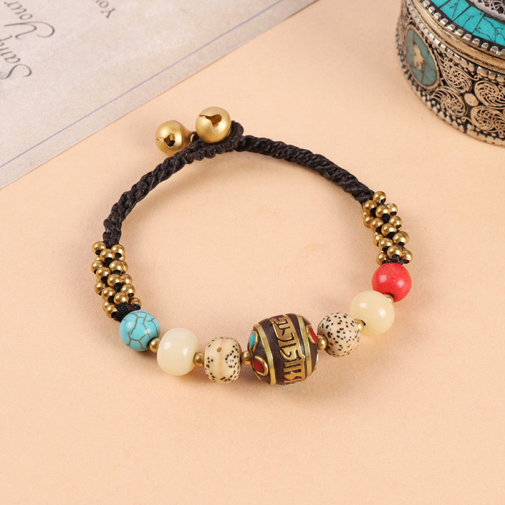 Warm red-brown beads with turquoise, natural rustic style.
