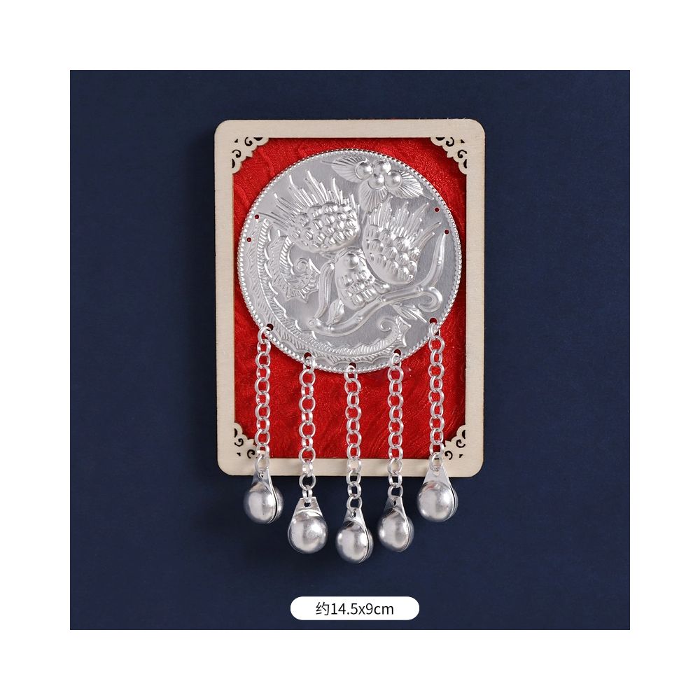 Red square-shape magnet with hanging silver charms