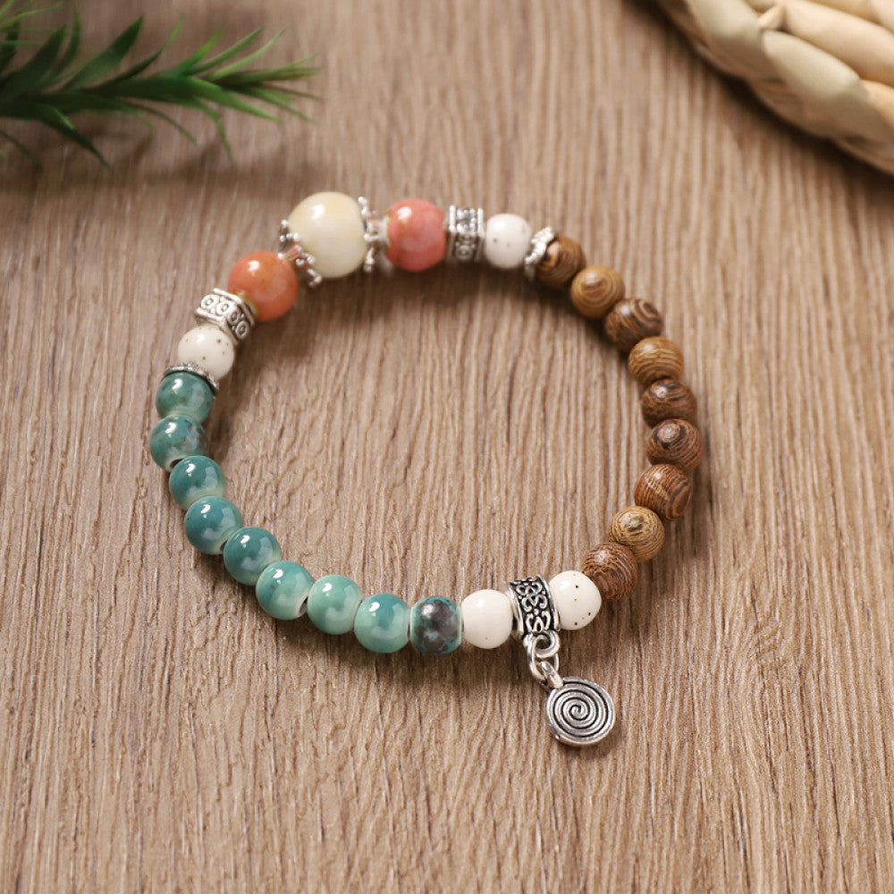 Turquoise, pink and brown beads, gentle and sweet.