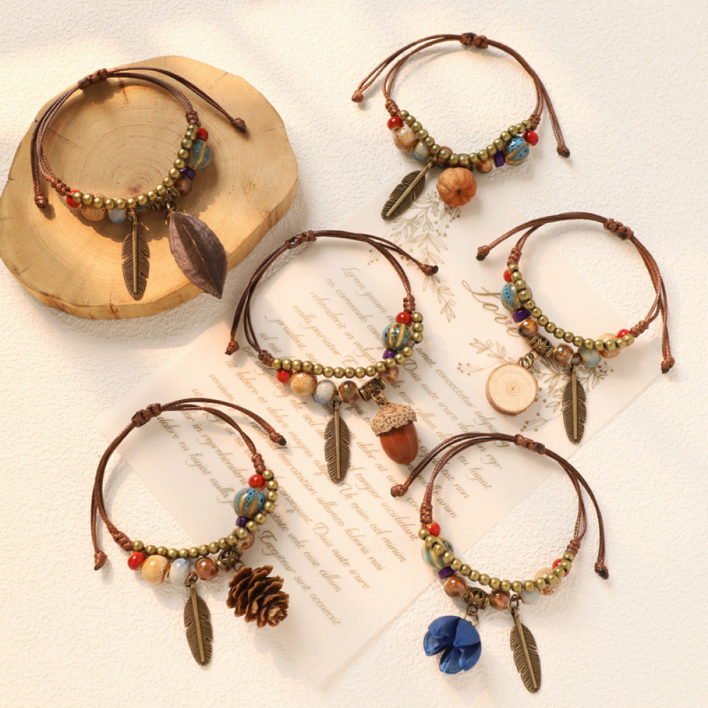 Assorted bohemian woven bracelets with nature charms | DIY Jade
