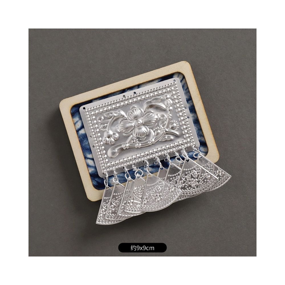 Angled square ethnic silver decorative brooch
