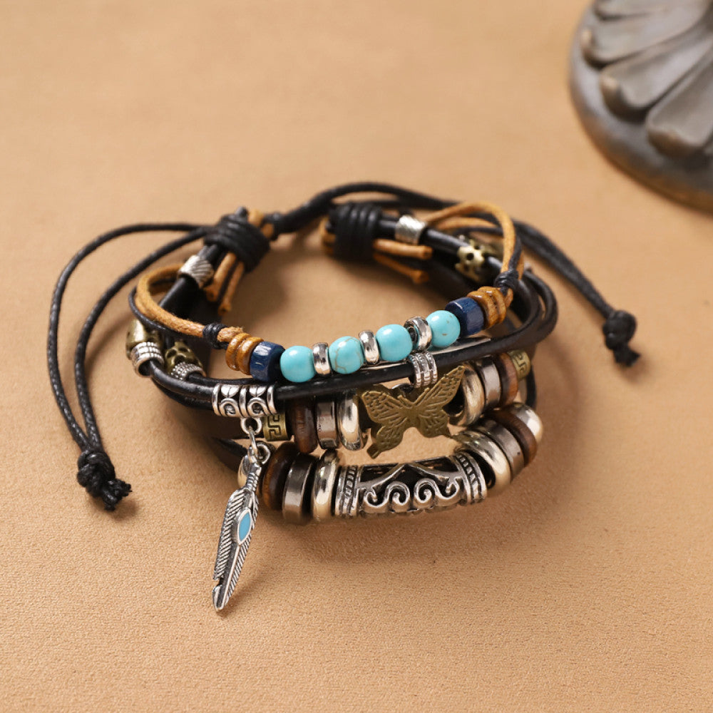 Turquoise beaded bracelet with silver arrow charm and leather wrap | DIY Jade
