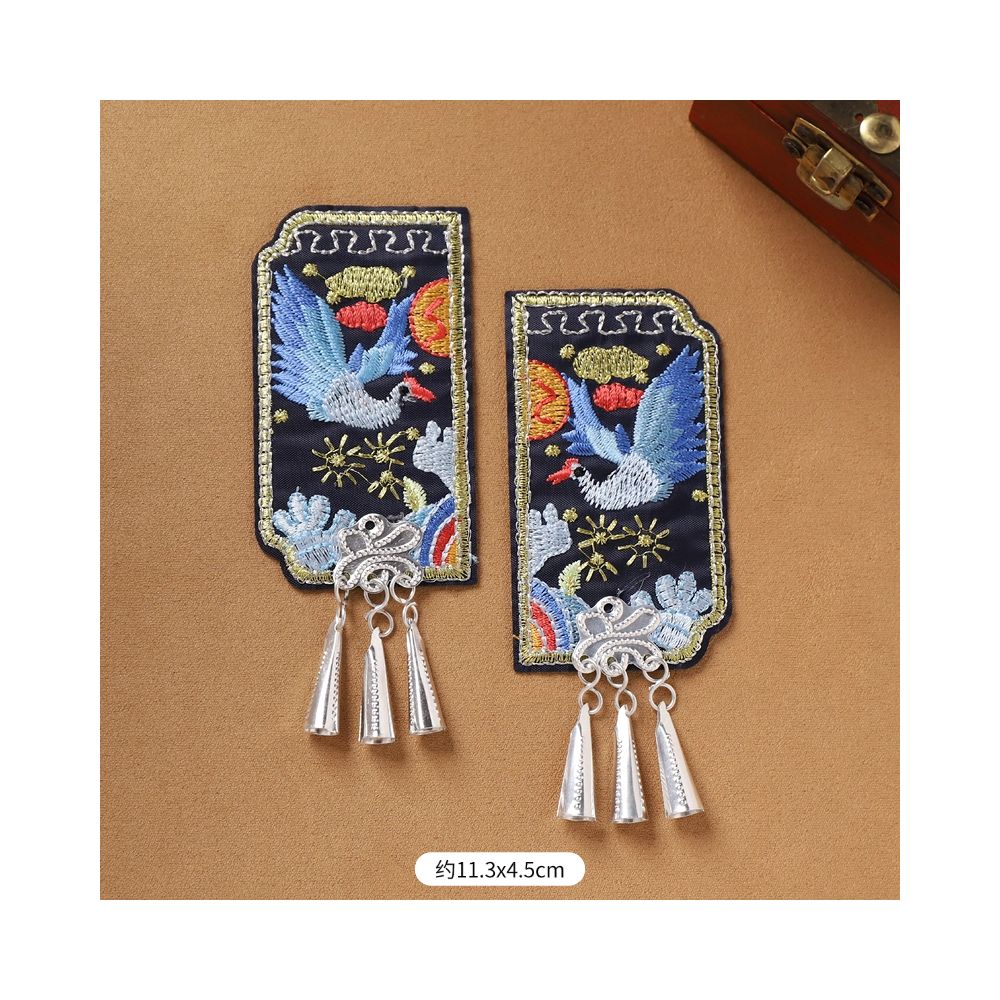 Bird embroidered tassel brooch set of 2