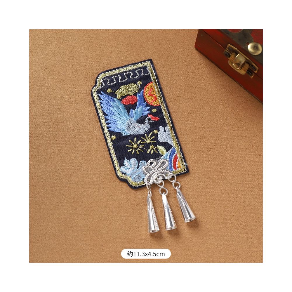 Bird embroidered rectangle tassel brooch