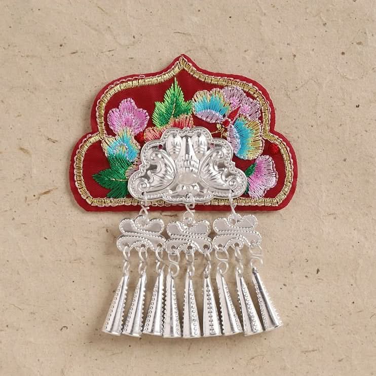 Black floral embroidered tassel wall hanging