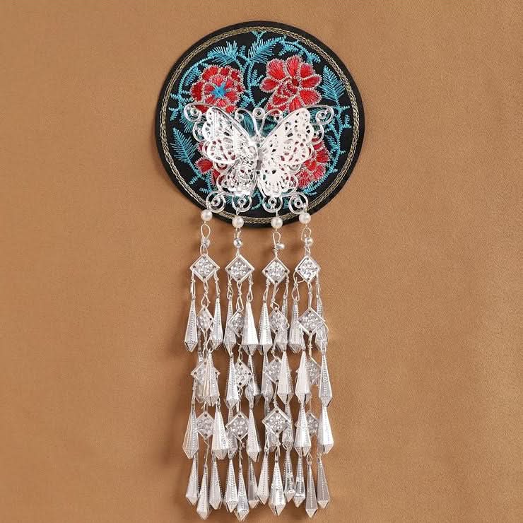 Black floral embroidered wall decor