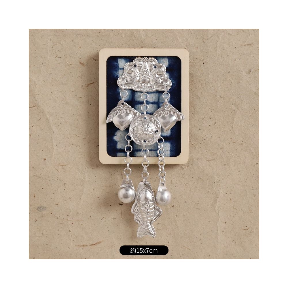 Large blue embroidery silver tassel brooch