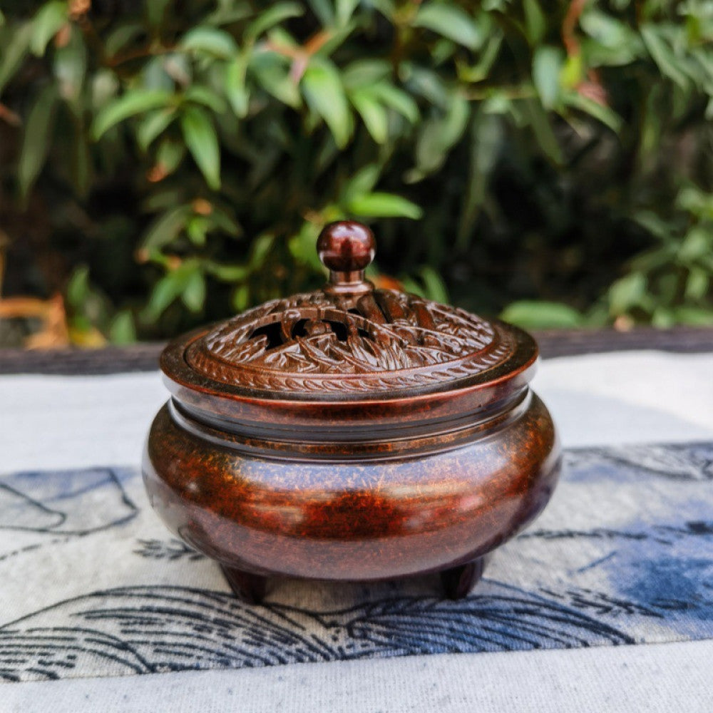 Bronze incense burner lid with dragon and pearl openwork carving, mythical motif | DIY Jade