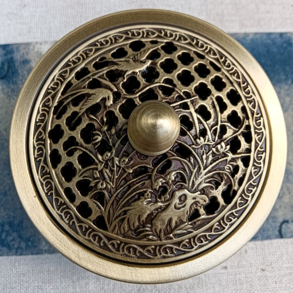 Bronze incense burner lid with phoenix openwork carving, mythical design | DIY Jade