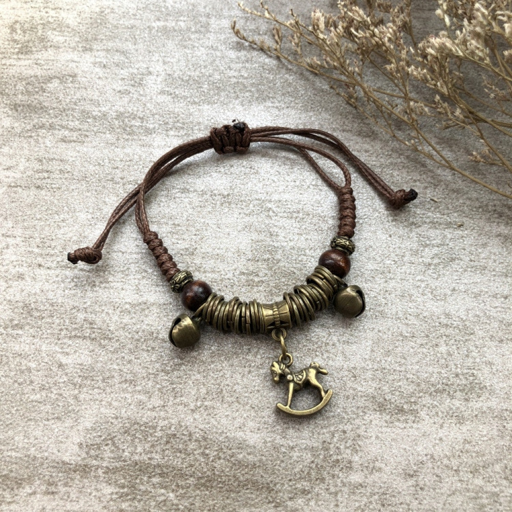 Boho woven bracelet with bronze crescent moon charm | DIY Jade