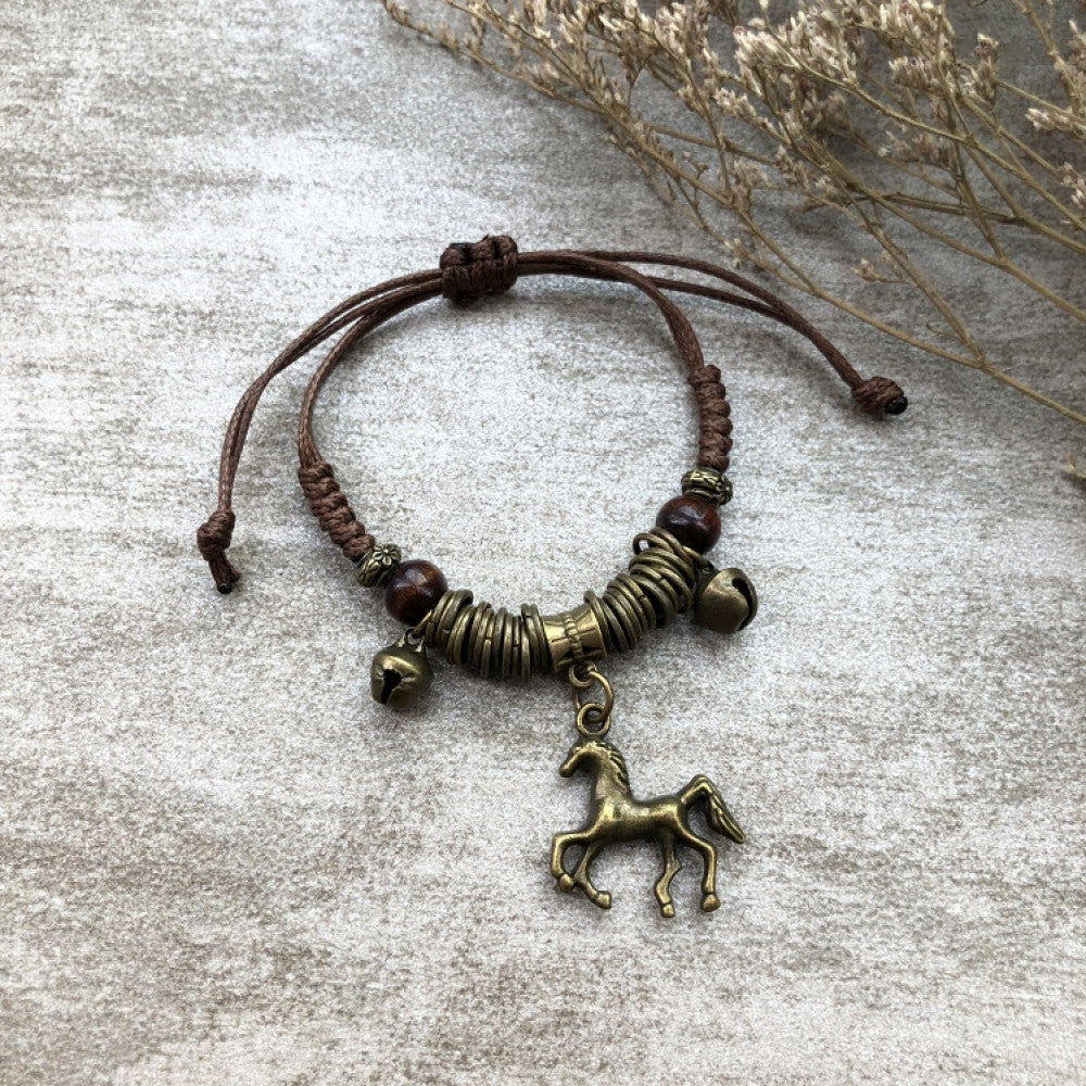 Woven brown bracelet with cute bronze deer charm | DIY Jade
