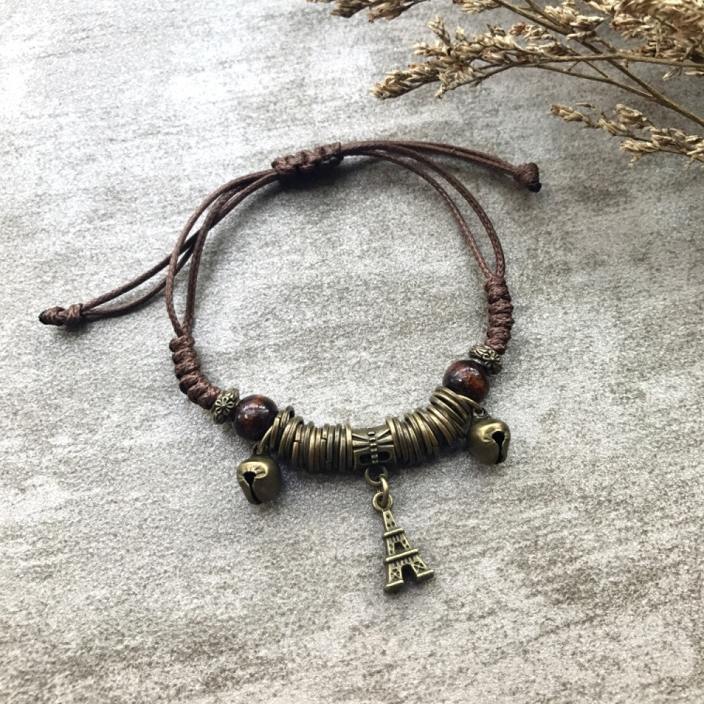 Woven brown bracelet with small bronze key charm | DIY Jade
